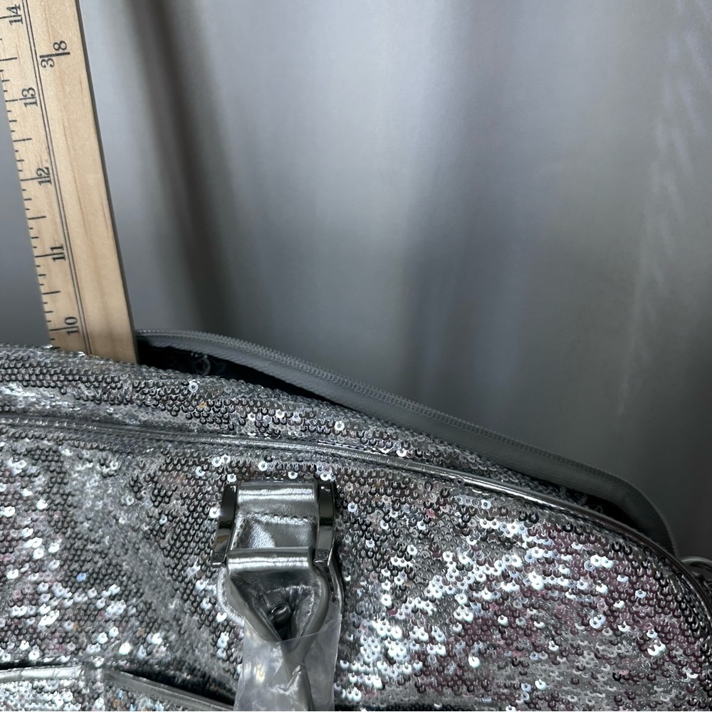 Joan Boyce Silver Sequin Weekender Travel Bag Glam Overnight NWT - Picture 13 of 16